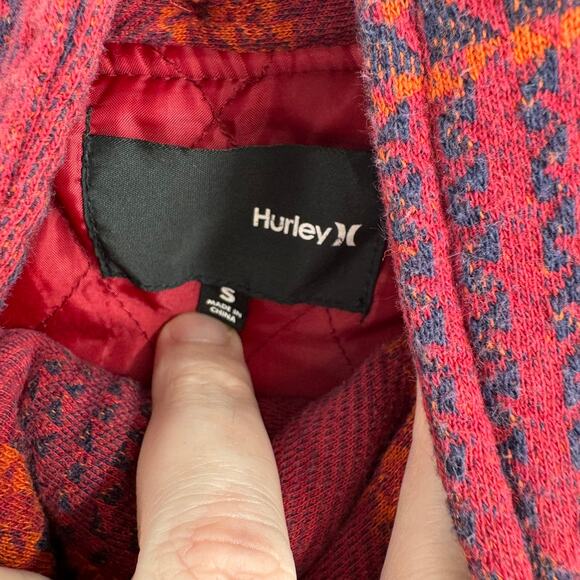 Hurley Quilt Lined Geometric Print Hooded Jacket Womens Small Red Orange Black - Picture 9 of 13